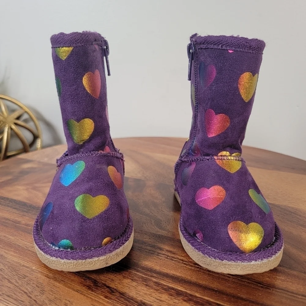 Harper Canyon Purple Soft Warm Boots Iridescent Hearts Multi Color Winter Size 5